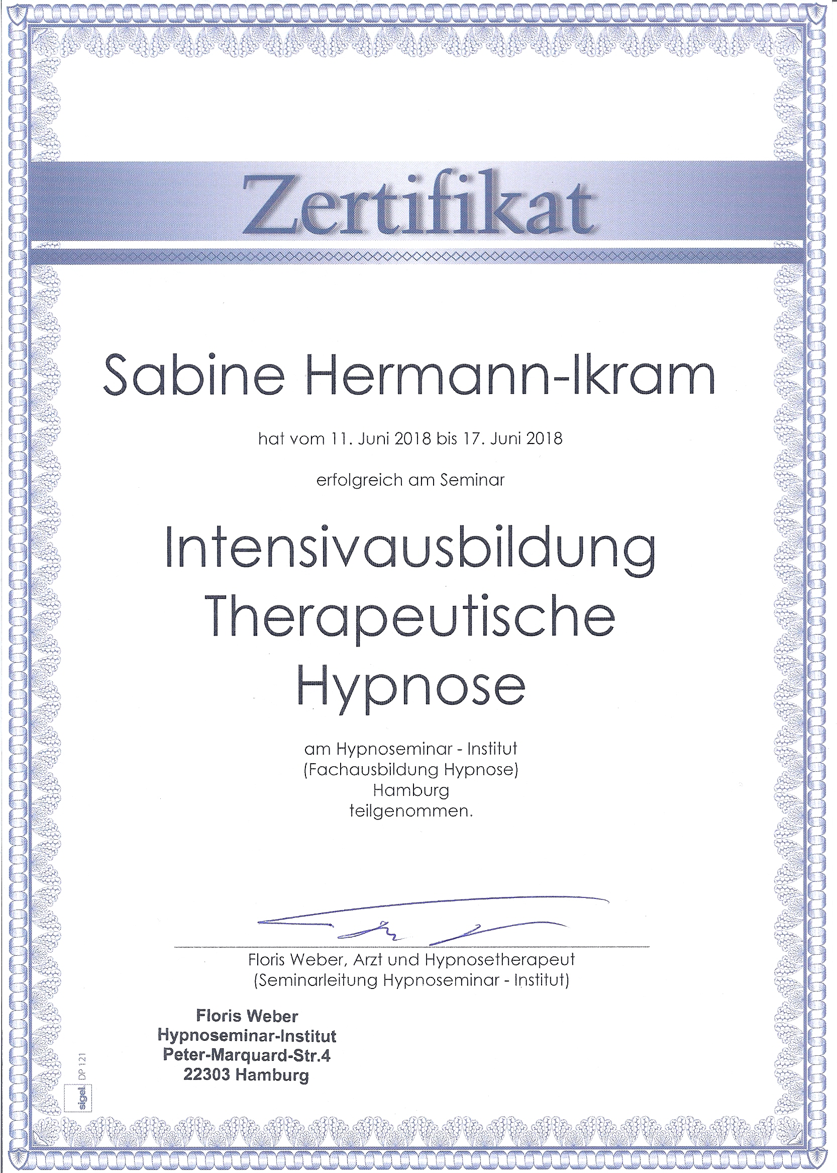 Zertifikat Hypnose